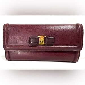 Ferragamo Vara Burgundy Leather Continental Wallet/Clutch/Crossbody